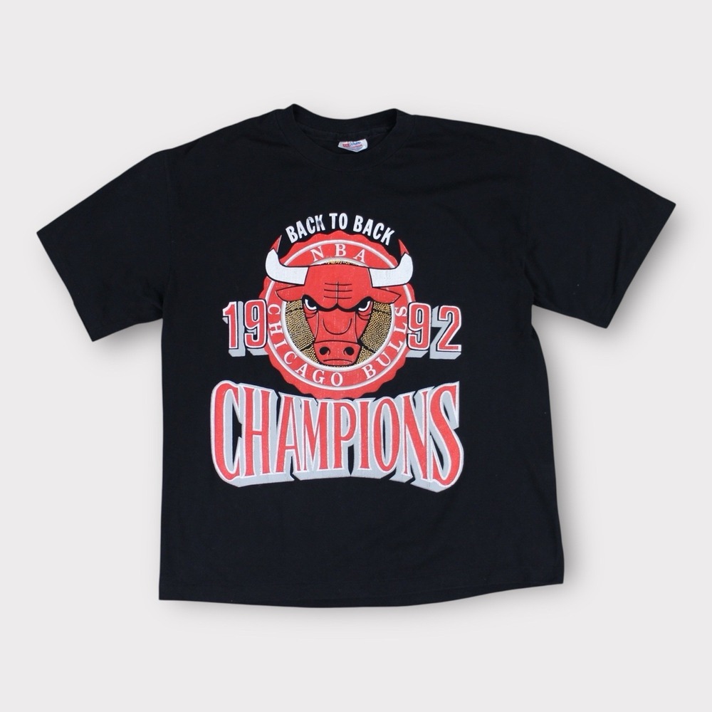Vintage Chicago Bulls 1992 Back to Back NBA Champions T-Shirt Black Size L